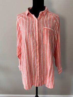 Aerie Pool to Party Oversized Shirt Women’s Small Linen Blend Striped